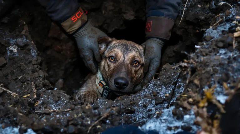 Coincée dans un terrier de blaireau pendant une battue, une chienne de chasse est sauvée Coincée dans un terrier de blaireau pendant une battue, une chienne de chasse est sauvée